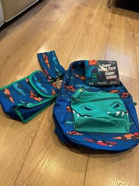 Kids Dino Race Backpack Set in Blue and Teal - Super Value Pack